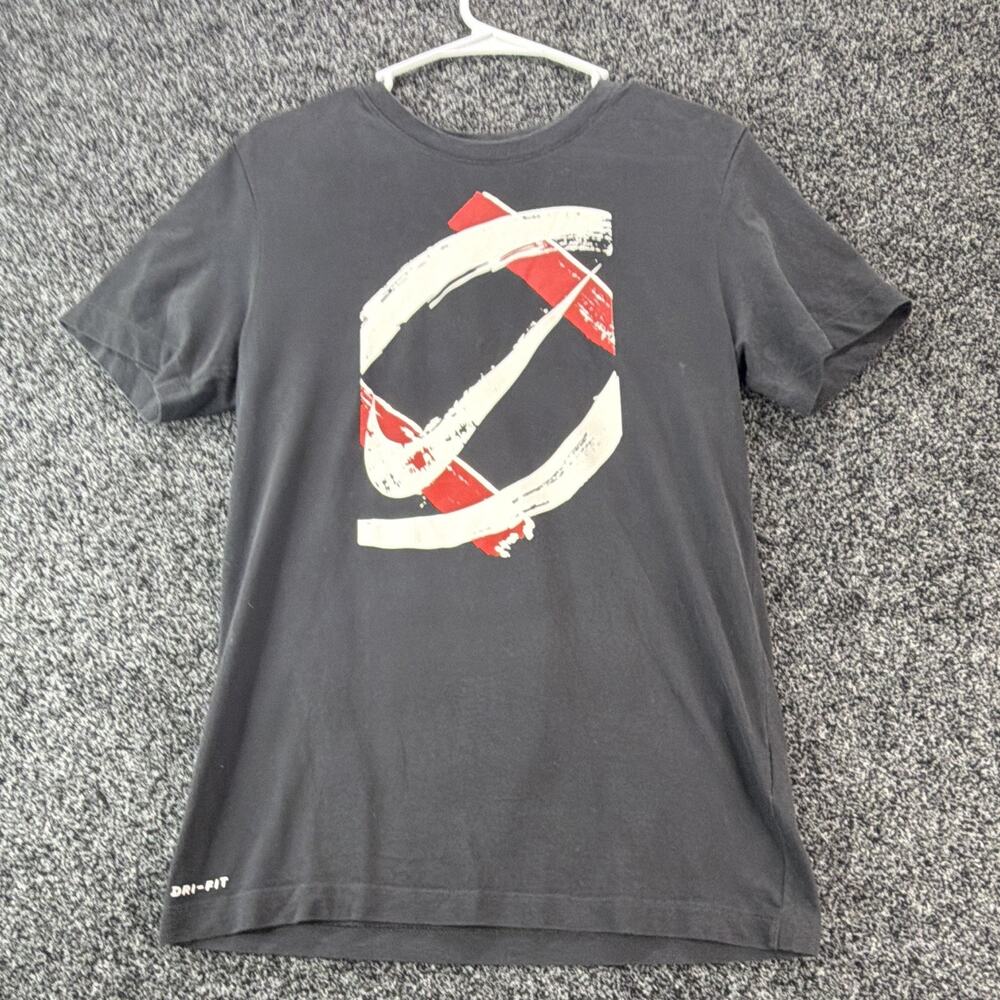 Nike Dri-FIT Graphic T-Shirt Men’s Small Black Red White Swoosh Athletic Tee